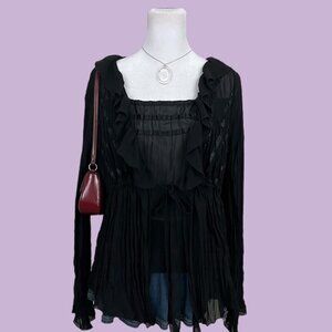 Notations Black Ruffled Sheer Blouse